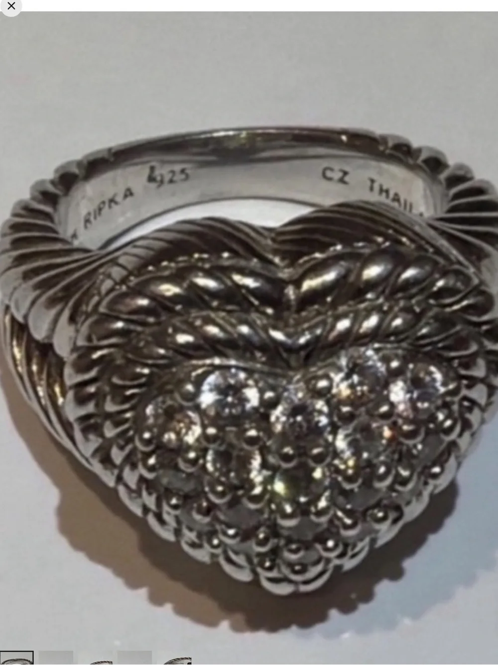 Judith Ripka .925 Sterling Silver Ring Sparkling CZ Diamonique Accents 4.5